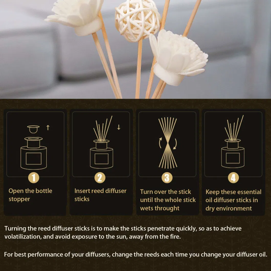Decorative Glass Bottles Reed Diffuser Oil Refill Christmas Scent with Flower Sticks