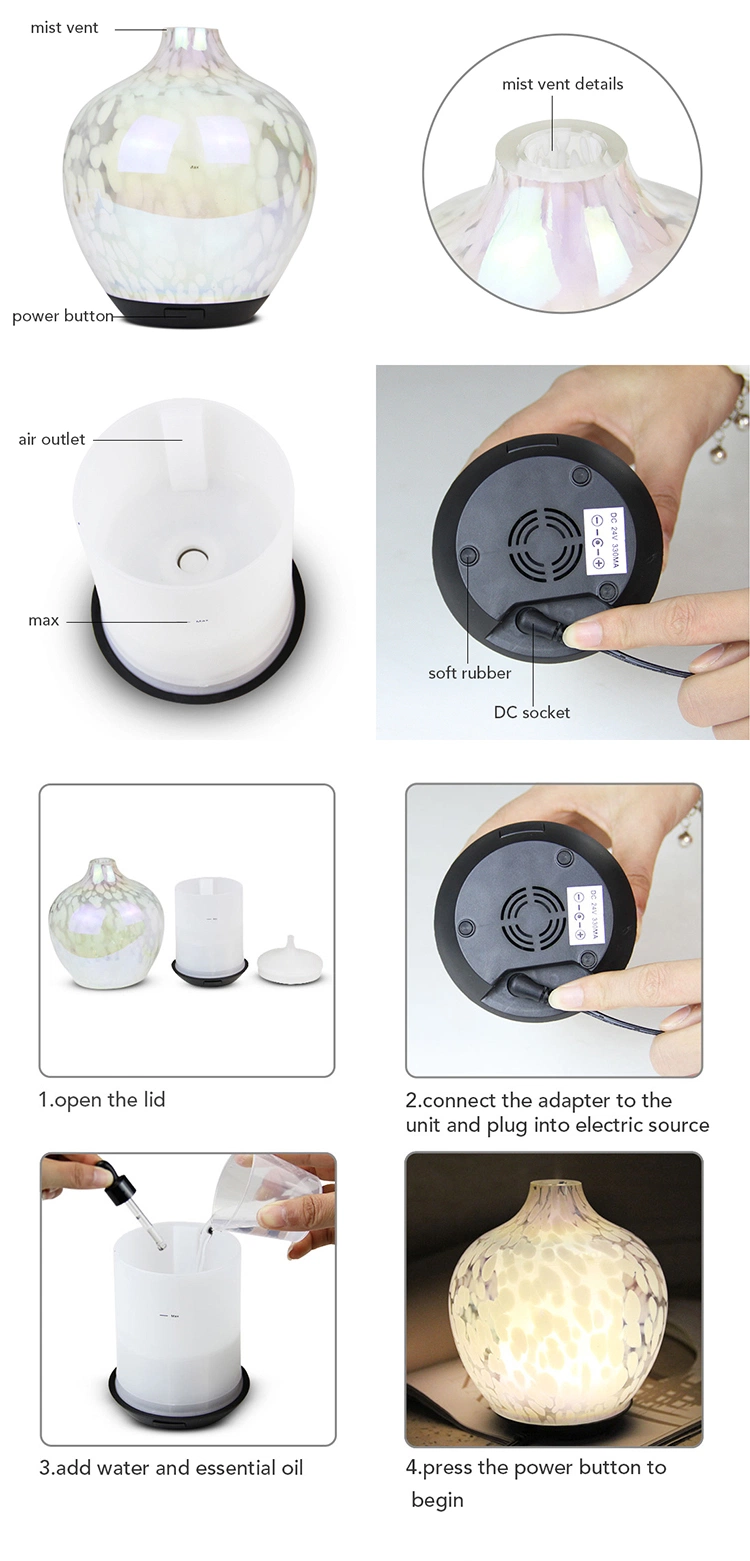 120ml Aromatherapy Art Glass Portable Ultrasonic Cool Mist Essential Oil Aroma Diffuser Luxury Home Scent Diffuser