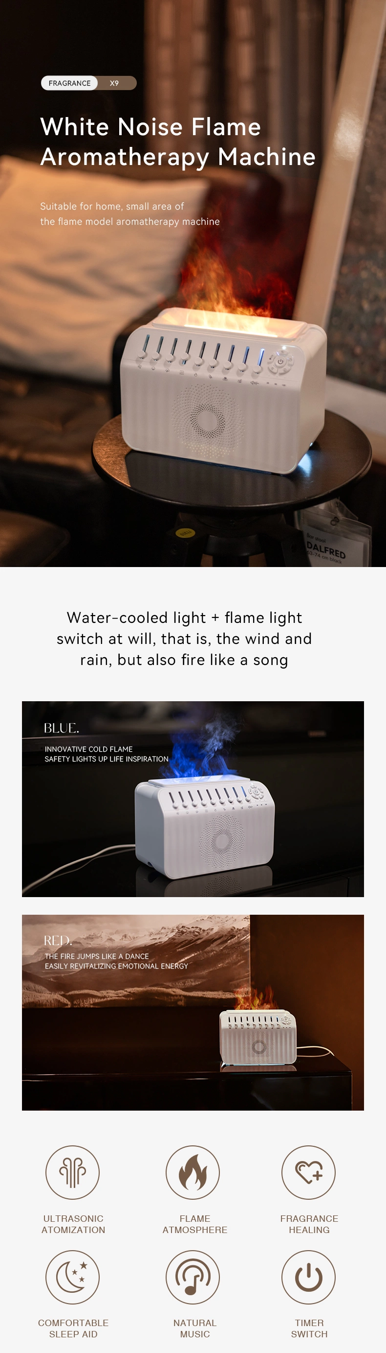 Customized High Quality USB 3D Flame Fire Aroma Diffuser Humidifier