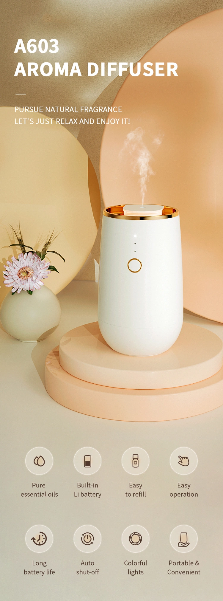 Scenta Top Sale USB Rechargeable Car Aroma Diffuser Waterless Essential Oil Diffuser Electric Automatic Scent Diffuser Machine