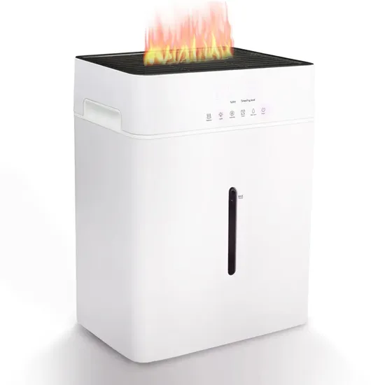 Air Humidifier with Flame Lamp Fine Mist Digital Display Remote Control Constant Humidity Timer Heating Light for Bedroom 