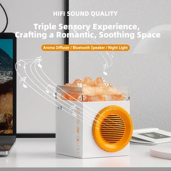 Bluetooth Speaker Aroma Diffuser with Lights, 100% Himalayan Salt Rock Diffuser 